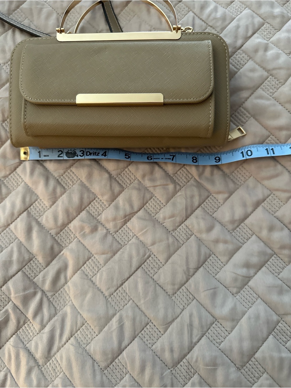 Faux Leather Top Handle Crossbody Clutch Taupe Gold Chain Structured Mini Bag - Picture 8 of 11